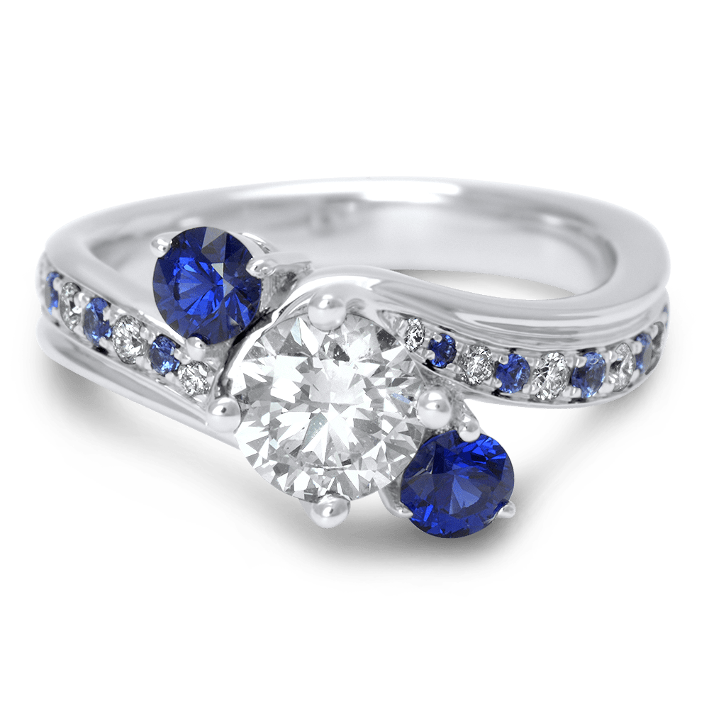 Diamond And Blue Sapphire Bypass Ring - Engagestudio